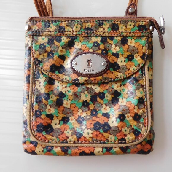 Fossil Key Per Vintage Coated Canvas Floral Print Crossbody Bag 1980 - Picture 1 of 2